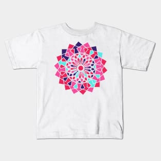 Digital mandala with geometric repeated shapes in random bright neon colors Kids T-Shirt